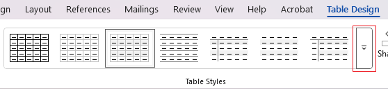 Styles Gallery expand button on ribbon in Word